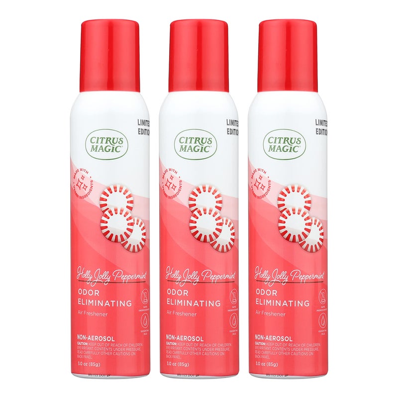 Citrus Magic Holiday Odor Eliminating Air Freshener Spray Holly Jolly Peppermint 3Ounce Pack of 3 - Image 1
